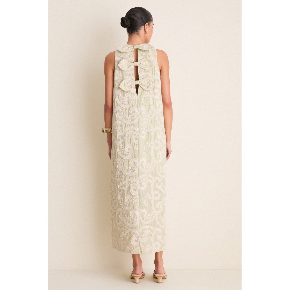 NWT Tuckernuck Celadon Scroll Embroidered Bows Portia Dress (MSRP: $298) Small